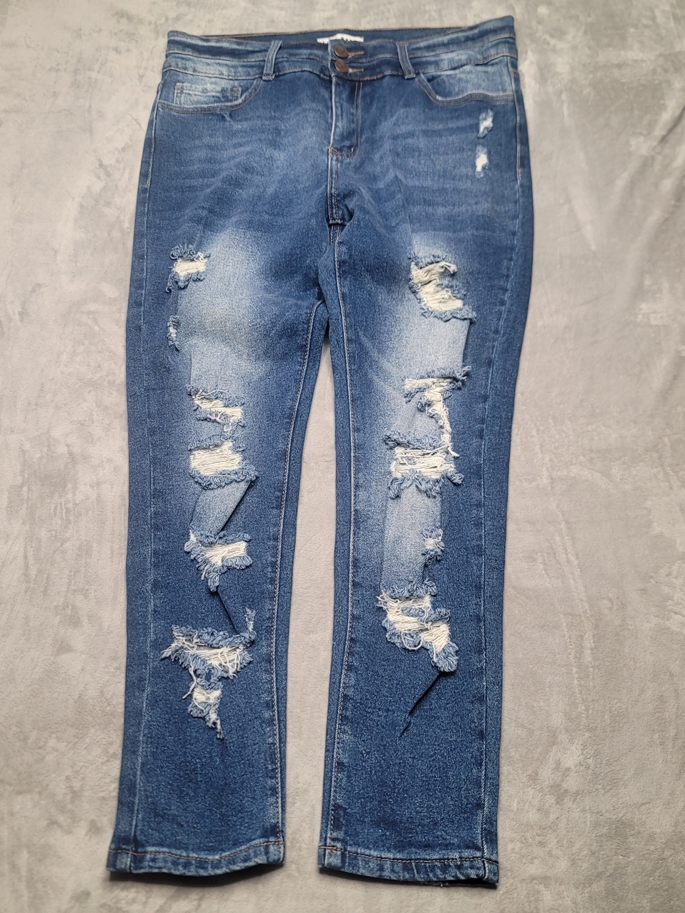 Luna Nora High Rise Distressed Jeans Medium Wash Shredded Ripped Denim Junior's
